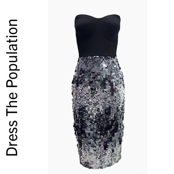 NWT Dress The Population Robin Pieced Midi Dress silver/black XS - Picture 3 of 13